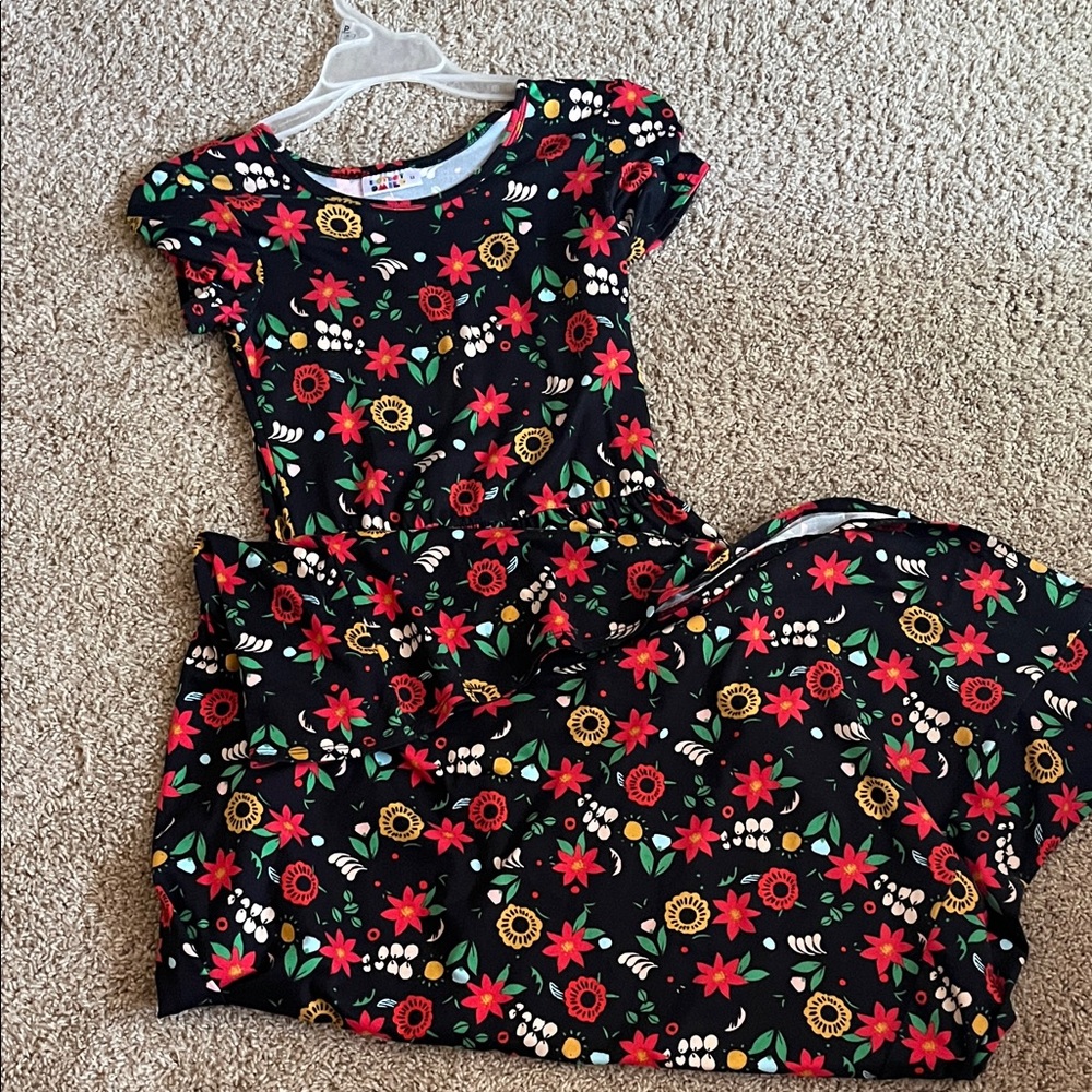 DotDotSmile Floral Black Dress with Red and Green Accents